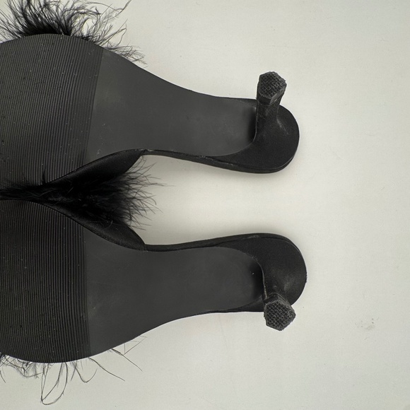 Black Feathered Satin Mules Sandals Size 6, Mantles Lingerie Dress Slippers - Picture 10 of 14